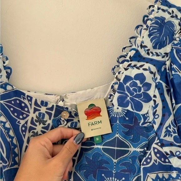 FARM RIO Blue Tile Dream Blouse M - Picture 7 of 7